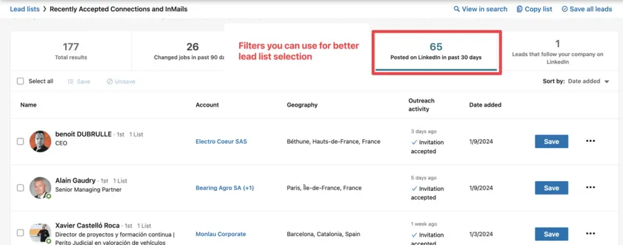 add account lists to your linkedin sales navigator lead searches