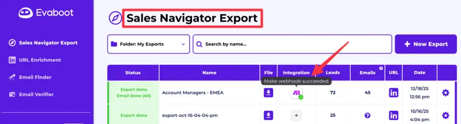 sales navigator make webhook