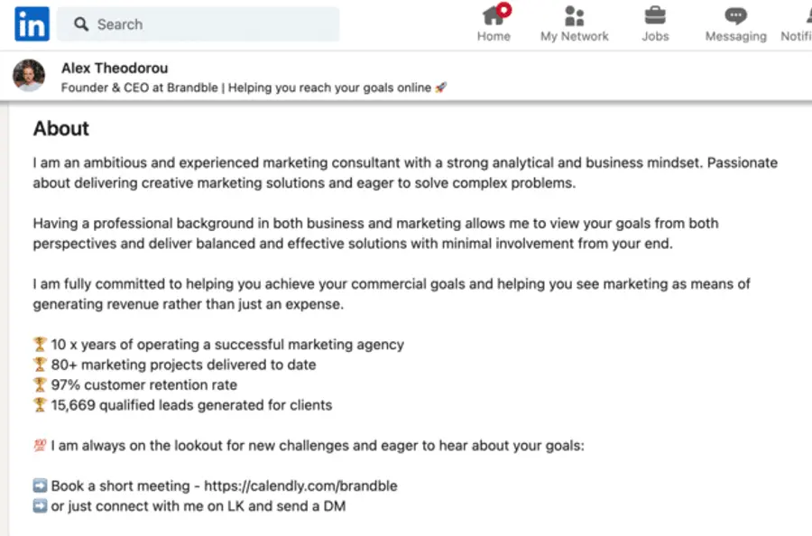 LinkedIn summary example skills and achievements