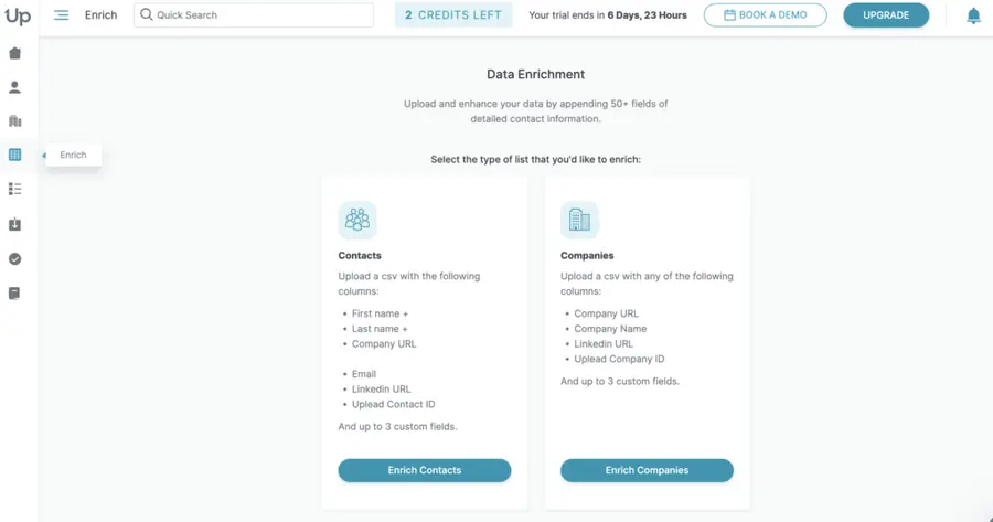 upload contact and company data to uplead