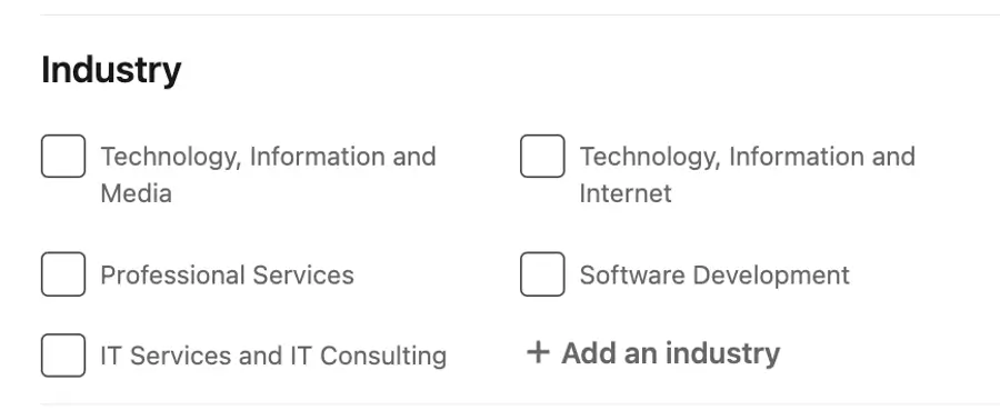industry linkedin filter