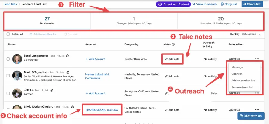 list feature sales navigator
