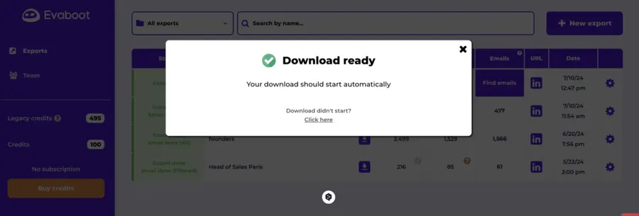 evaboot download csv lead lists
