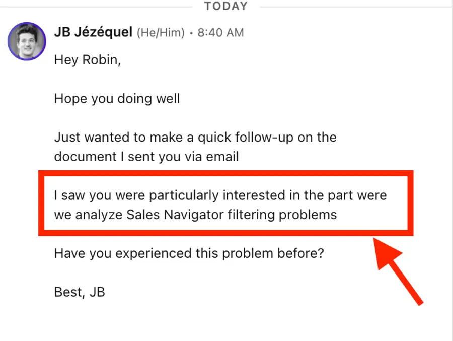 mensaje de seguimiento smart links sales navigator