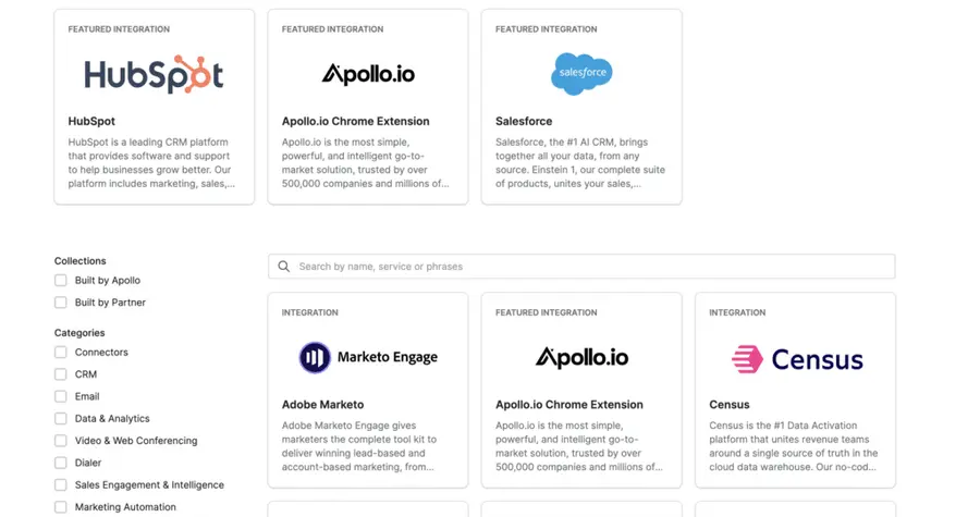 apollo.io integrations and crm integrations