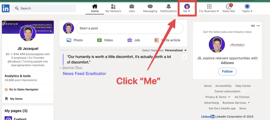 go to your linkedin page and click me