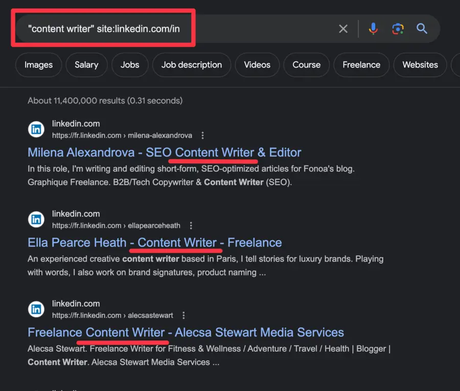 search linkedin with google