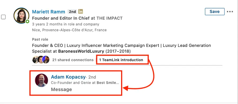 teamlink feature sales navigator team