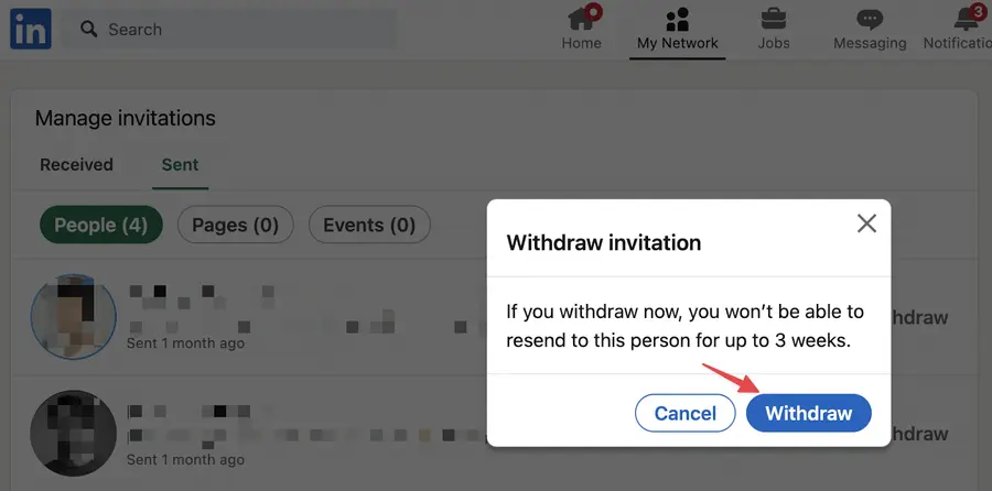 successfully withdraw your linkedin invitations