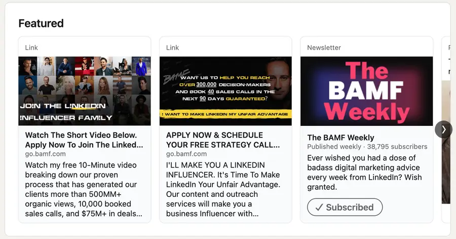 Pinned featured post for lead generation