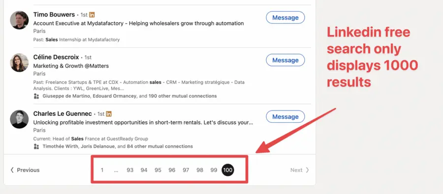 limite di esportazione dei risultati di ricerca linkedin