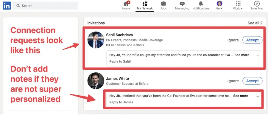 LinkedIn connection request example