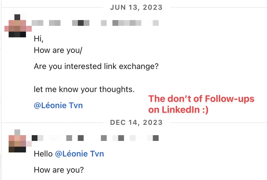 bad example of Linkedin follow up messages