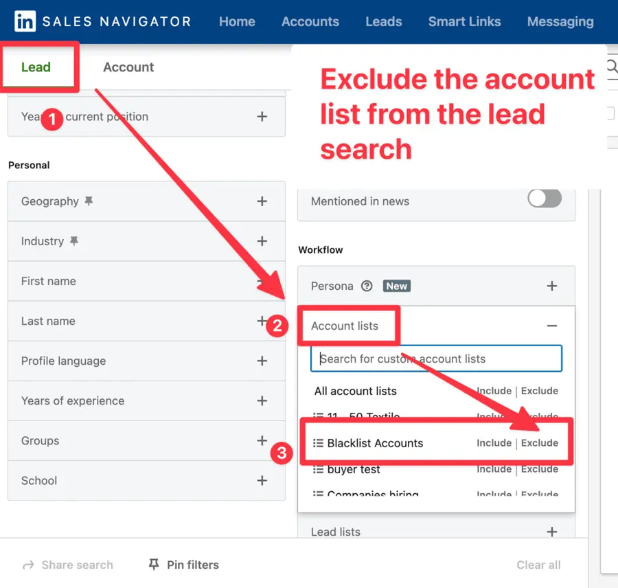 exclude company list from lead search