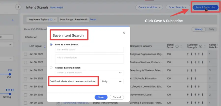 save intent search on zoominfo