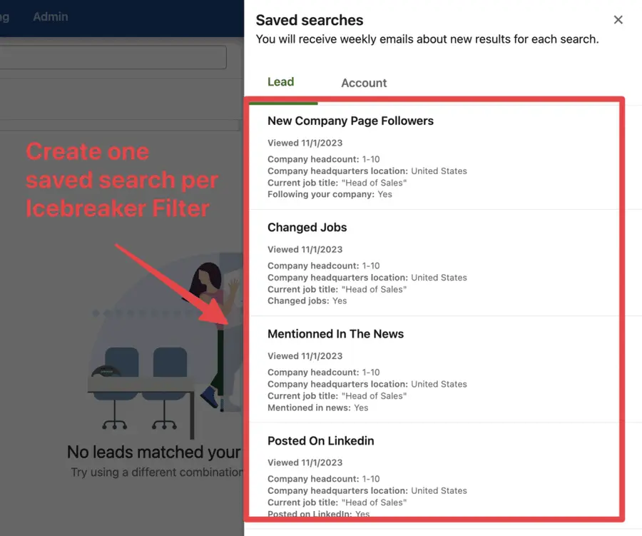 icebreaker saved search list