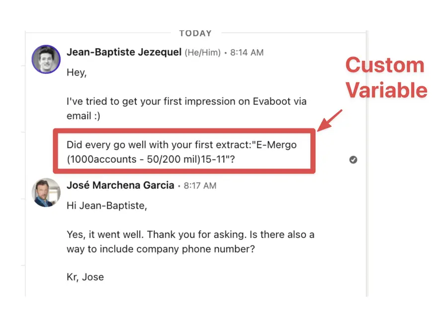 linkedin prospecting message with custom variable example