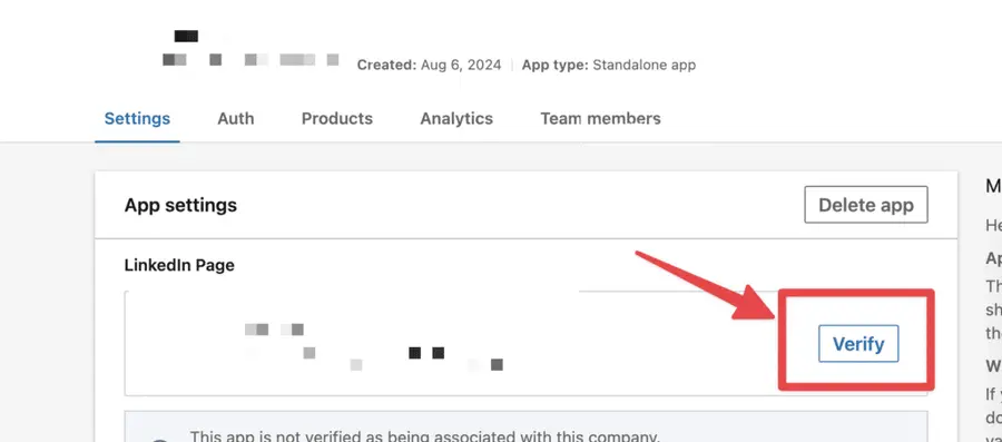add your company to linkedin developers and verify it