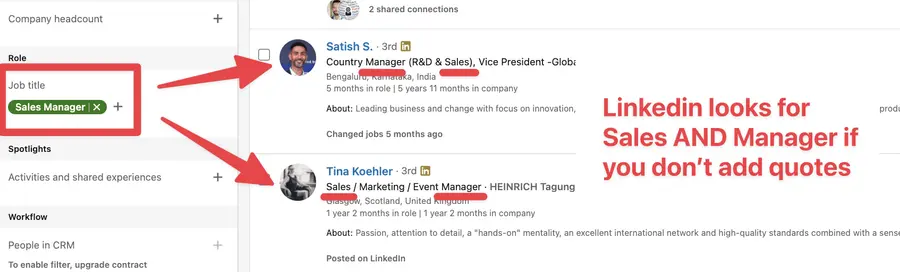 how to use quote sales navigator boolean search