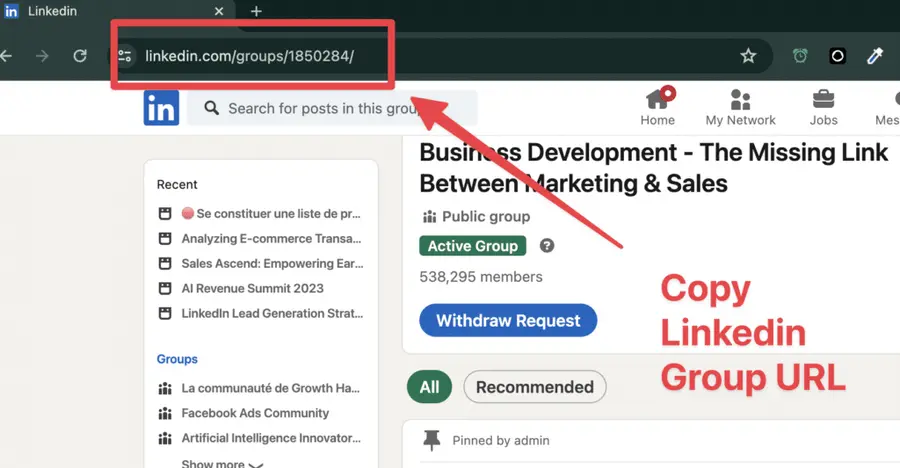 copy linkedin group URL