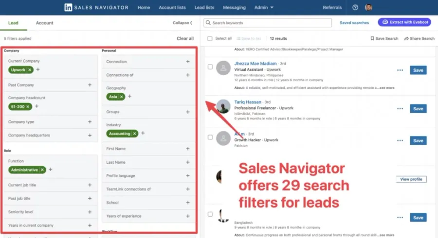 linkedin sales navigator core advanced search features