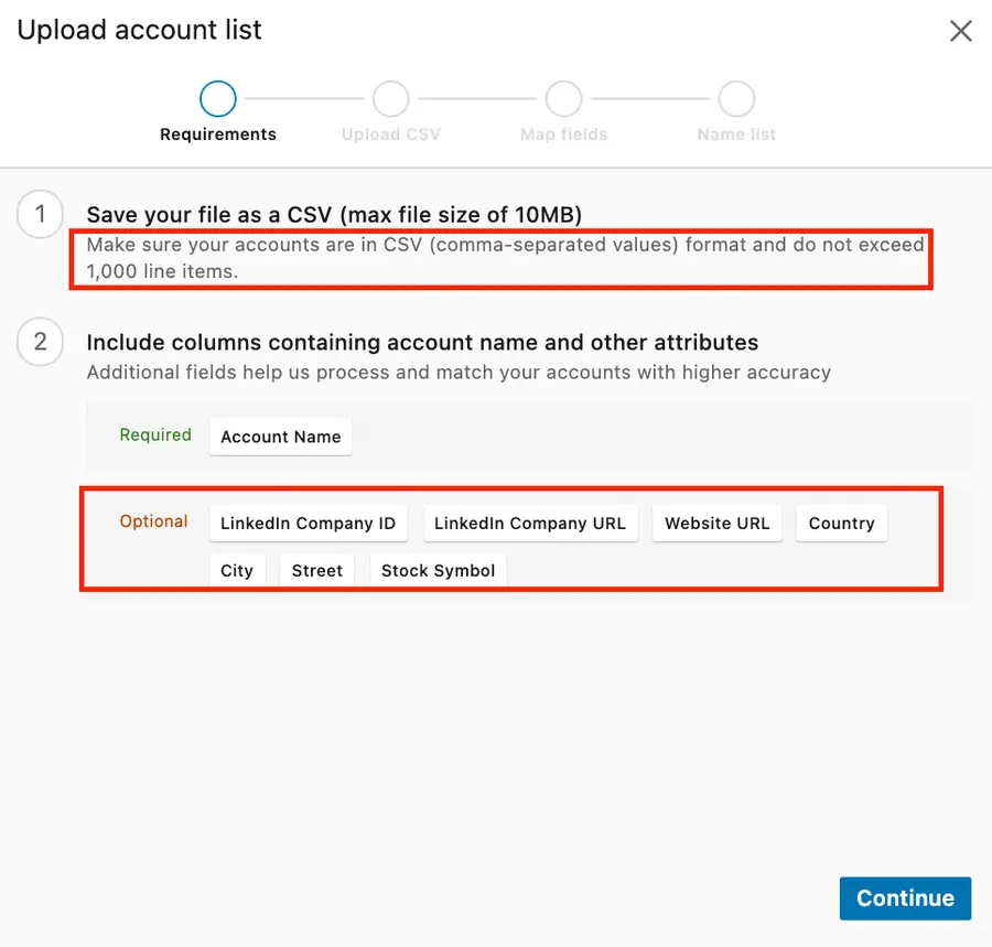 Requisito subir CSV a LinkedIn Sales Navigator 