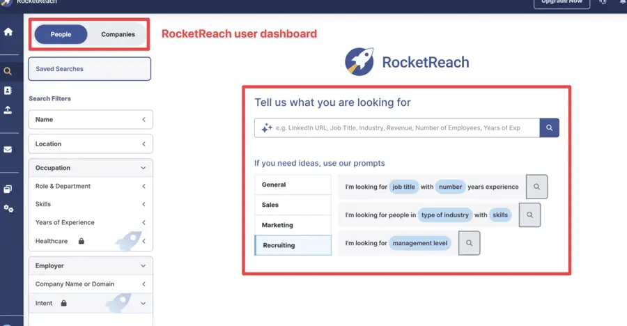 RocketReach user dashboard