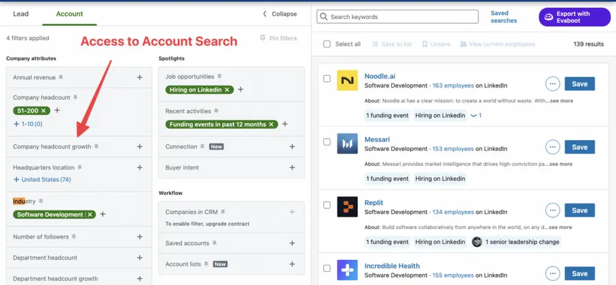 account search sales navigator