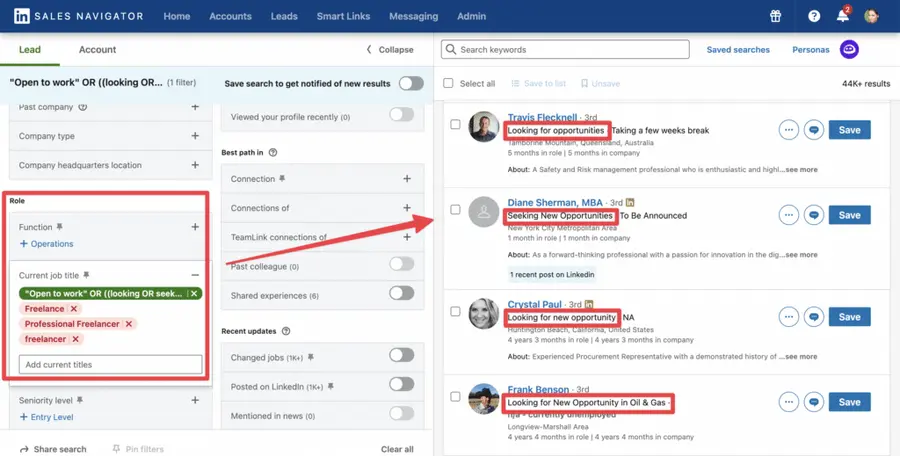 find candidates on linkedin sales navigator advanced filters