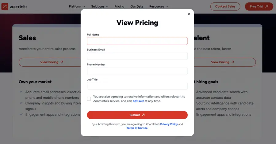 get zoominfo pricing information