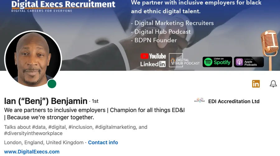 LinkedIn headline example with positive social activism