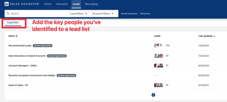 sales navigator lead list