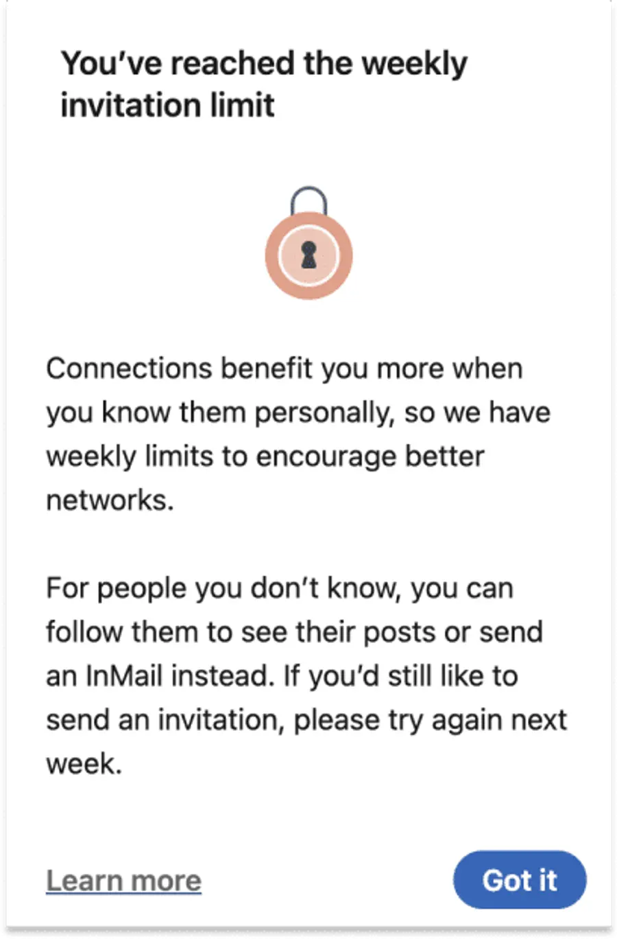 you've reached the weekly invitation limit linkedin