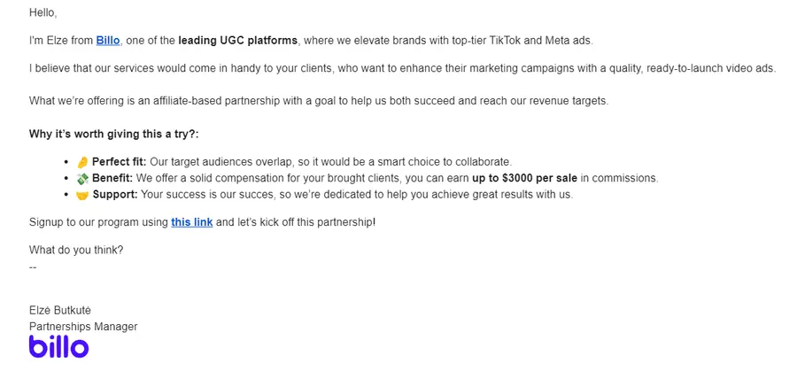 Personalizing email example
