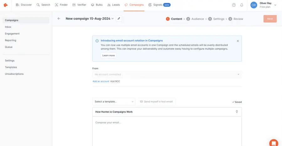 hunter campaigns interface how it works
