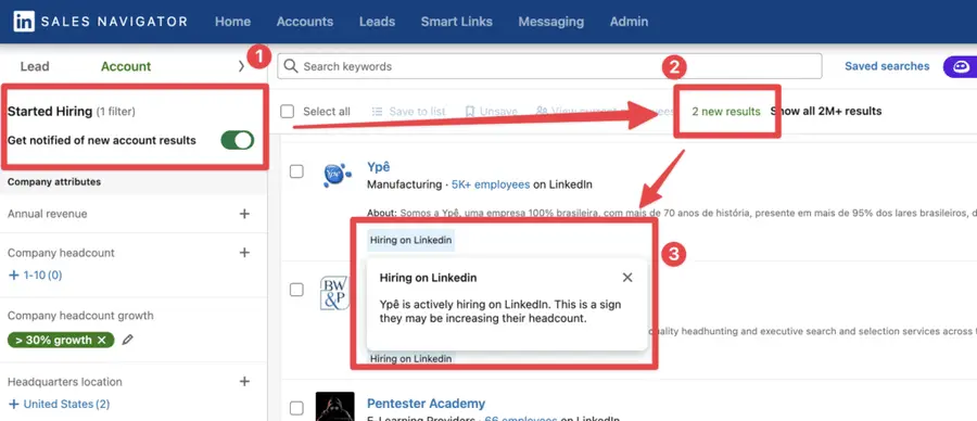 new results saved account searches
