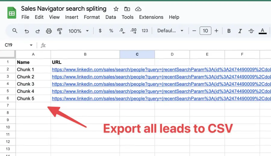export sales navigator searches
