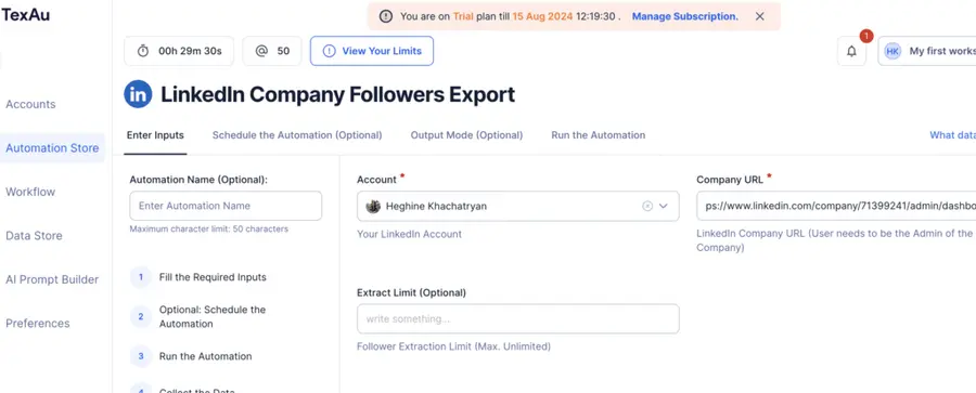 paste your linkedin company page url on texau