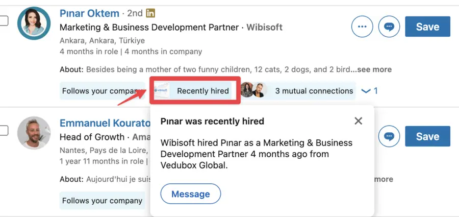recently hired filter linkedin sales navigator