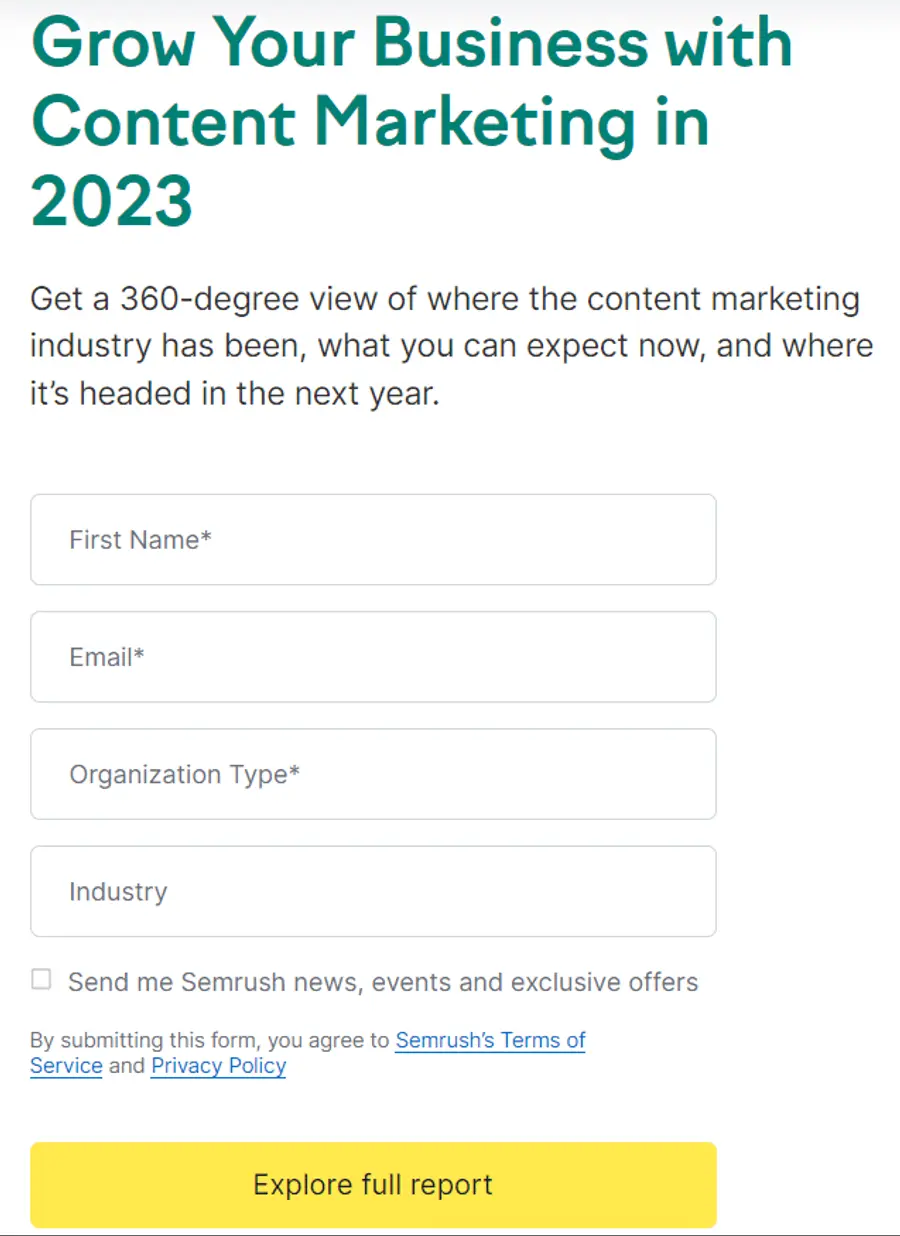 Lead Capture Example Semrush