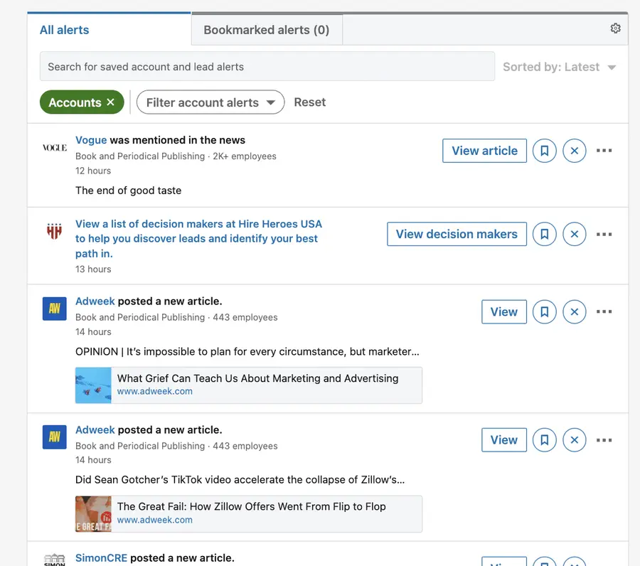avvisi di linkedin sales navigator per account based marketing