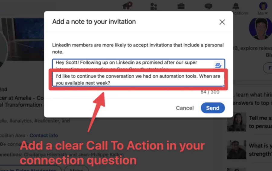 Sreenshot of a CTA in connection request