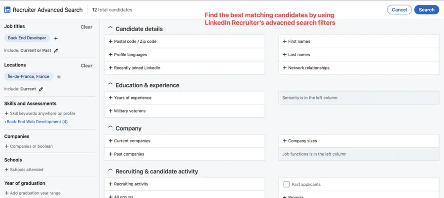 linkedin recruiter advance search filters