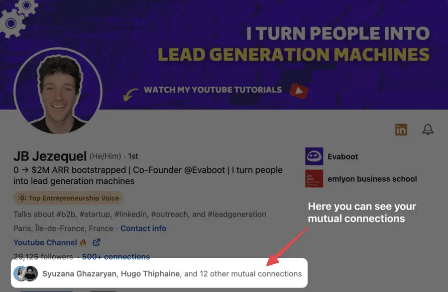 you can see your linkedin mutual connections under the profile picture of your prospect