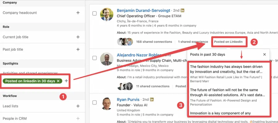 posted on linkedin filter