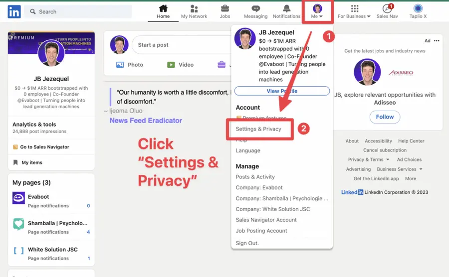 click settings and privacy