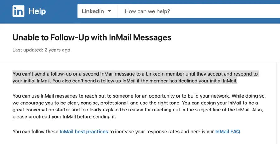 linkedin inmail no follow up