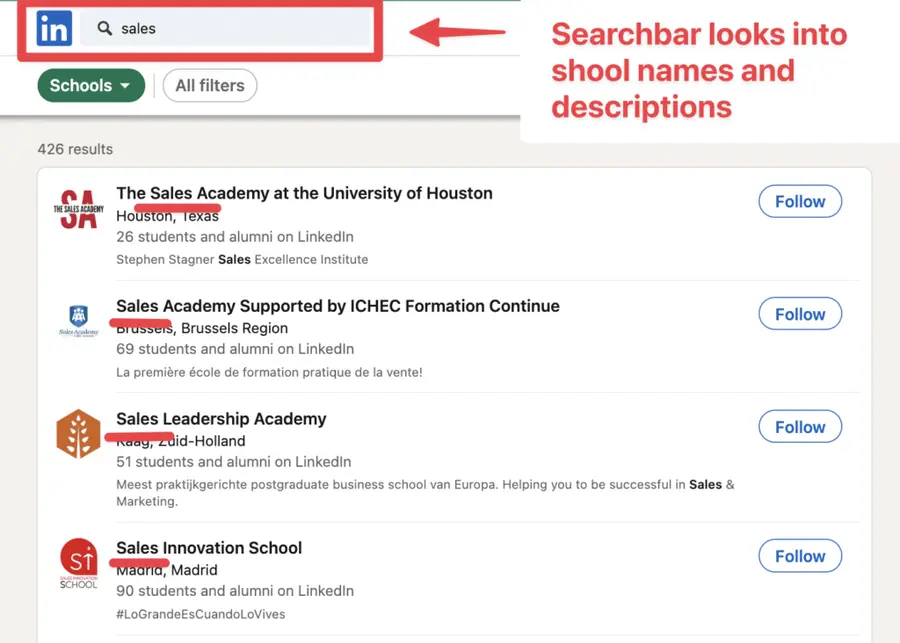 advanced linkedin search school