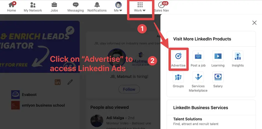 access linkedin ads to linkedin homepage