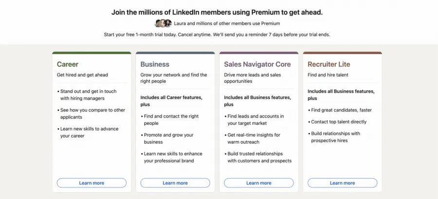 linkedin premium plans free trial for individuals